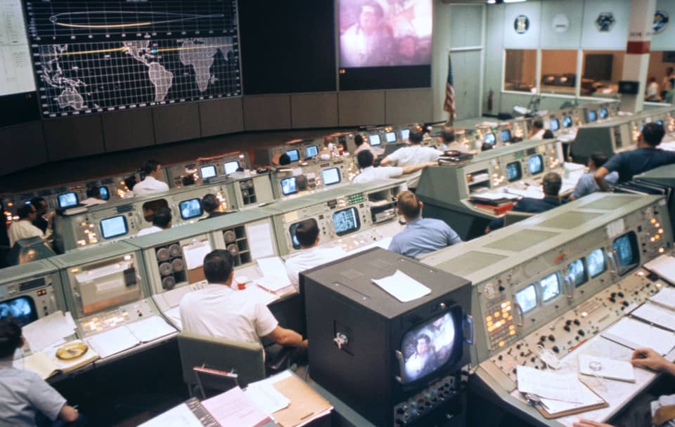 NASA Mission Control in Houston during an Apollo 10 telecast, May 19, 1969.
