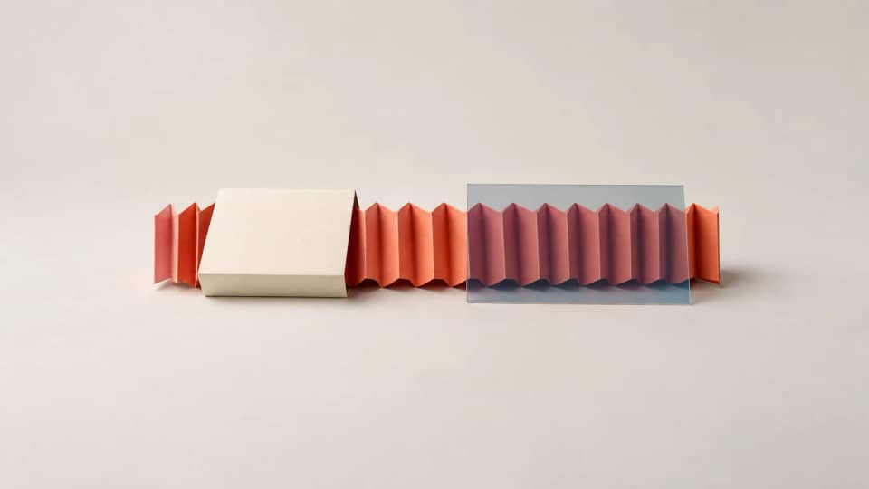 A small opaque cover conceals part of an accordion of tabs while a transparent overlay reveals the rest.